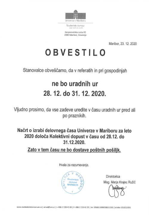 obvestilo 24.12.2020